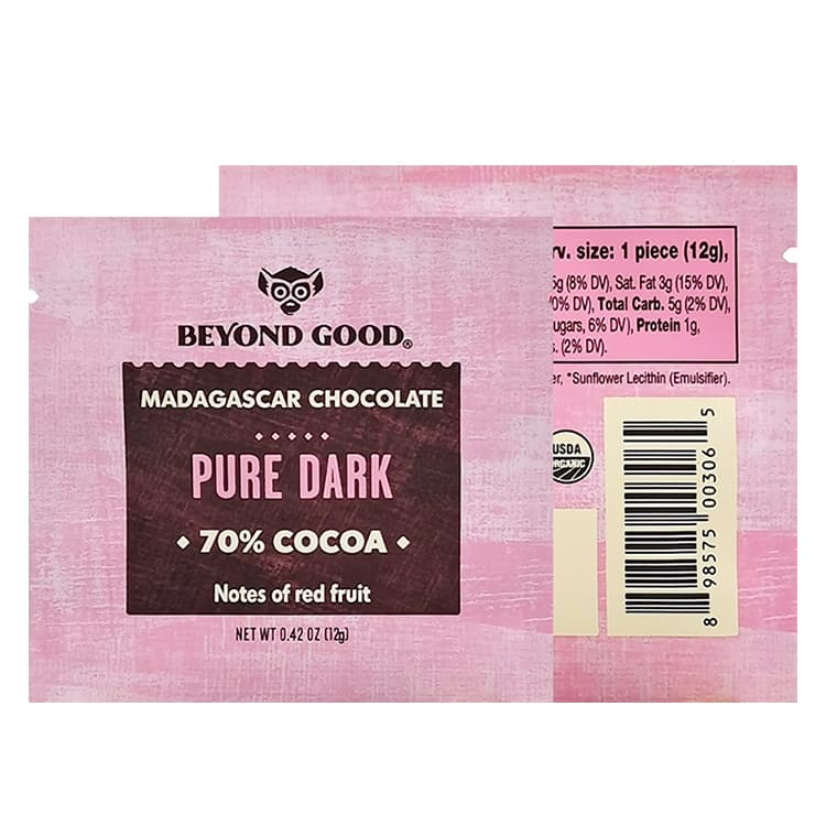 Beyond Good chocolate packaging in three-side-seal sachets