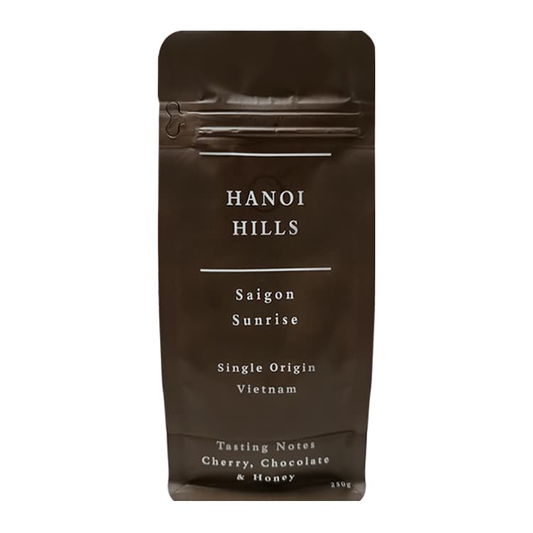 Hanoi Hills coffee packaging in a flat-bottom pouch
